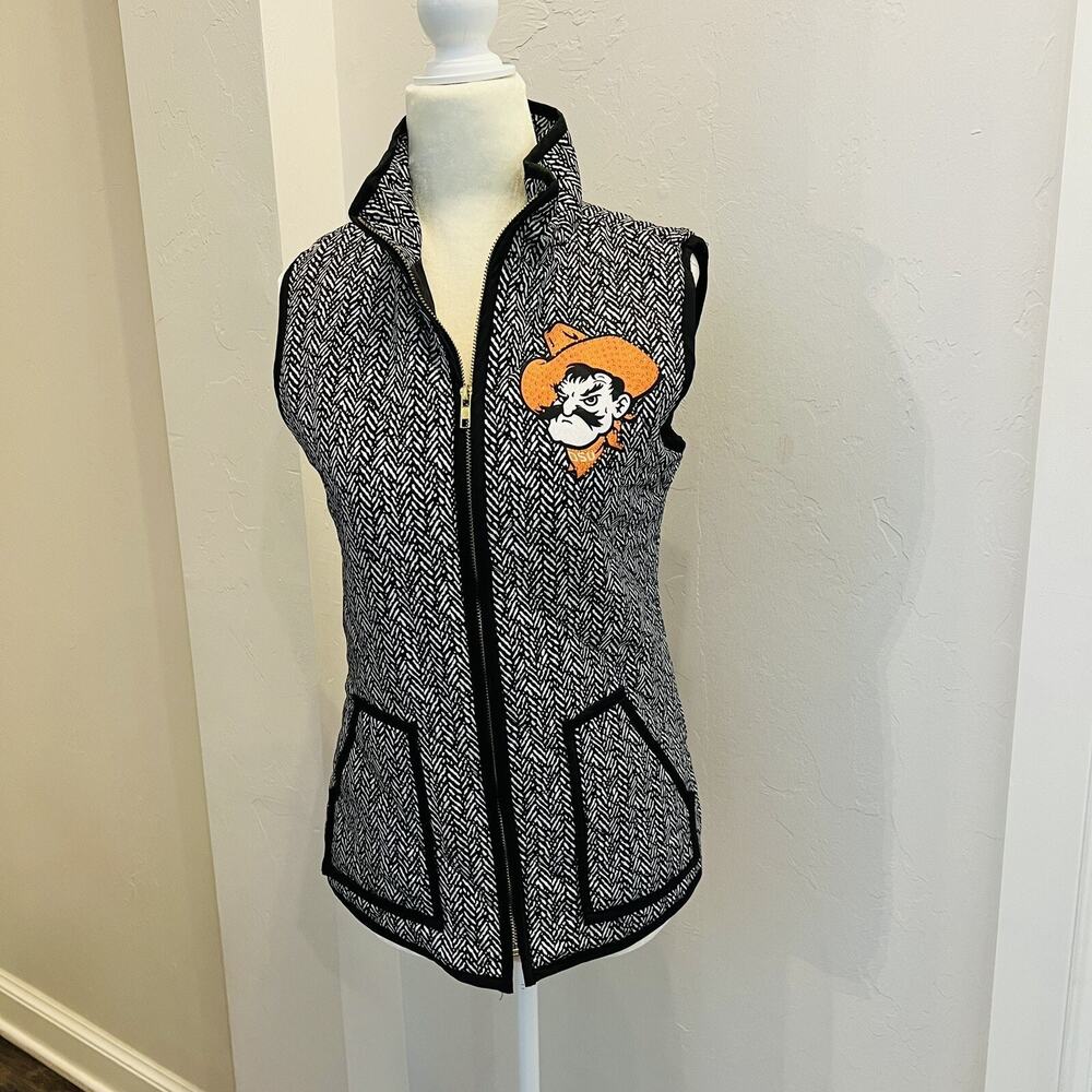 Oklahoma State Cowboys Vest Womens S Black Full Zip Quilted Sleeveless NCAA OSU.